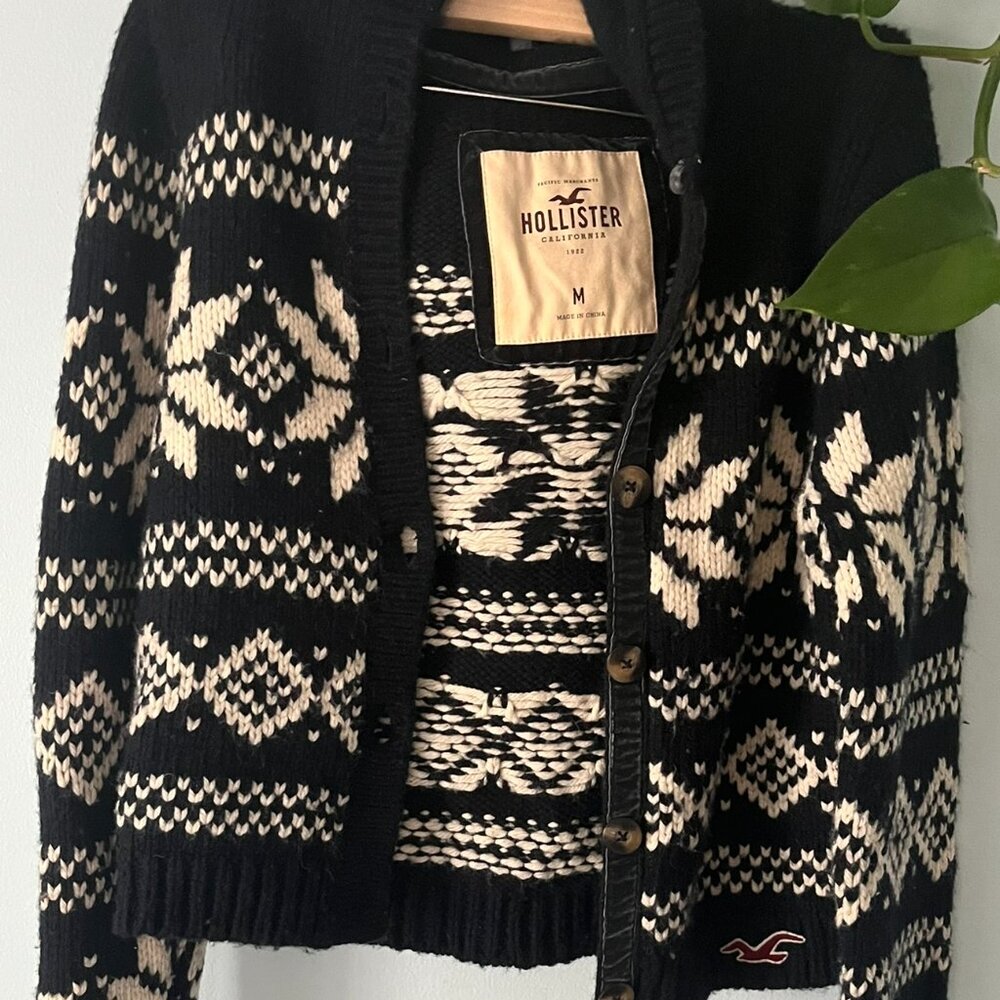 Vintage Hollister Knit Sweater Jacket with Hood, M